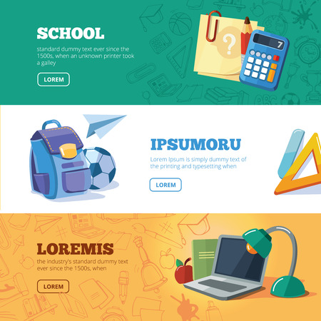 Back to School. advertising web banners set with school elementsのイラスト素材