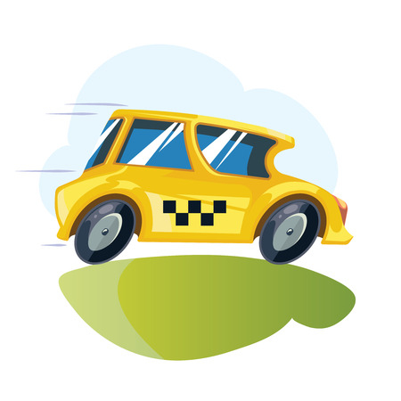 vector cartoon ilustration of yellow taxi car isolate on white background.のイラスト素材