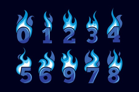 vector cartoon icons set of blue Flaming Numbers. Pictures isolate on black background. Illustrations for your personal emblems or logo designのイラスト素材