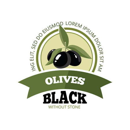vector emblem of three black Olives with leafs isolate on light background. Pictures for your personal design project. Template for  badges, emblems or label design.のイラスト素材