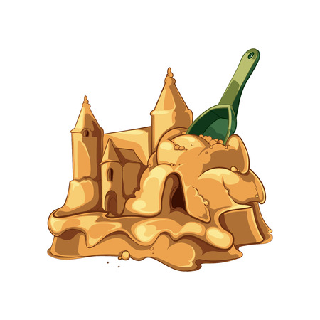Vector illustration of sand castle with shovel isolate on white background.のイラスト素材