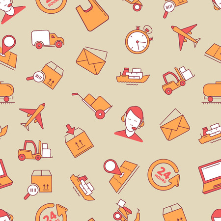 vector seamless pattern with linear Icons set of logistics and delivery. fast Transportation. Pictures of monoline style isolate on dark backgroundのイラスト素材