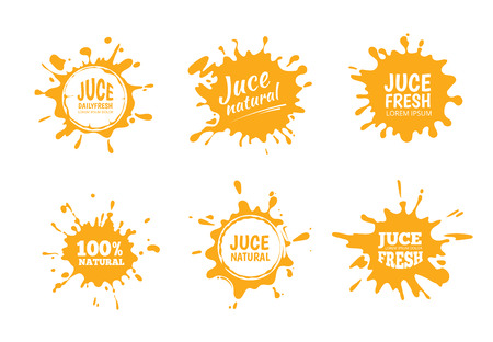 Vector illustration set of Yellow juice or honey labels. Pictures isolate on white backgroundのイラスト素材