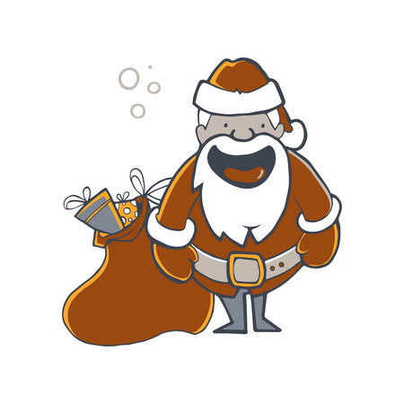 Illustration of Santa Claus with full sack of gifts. Picture isolate on white backgroundのイラスト素材