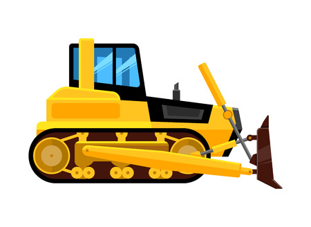 bulldozer isolated. quarry hydraulic machine for work front end yellow loader builders equipment vehicle vector cartoonの写真素材