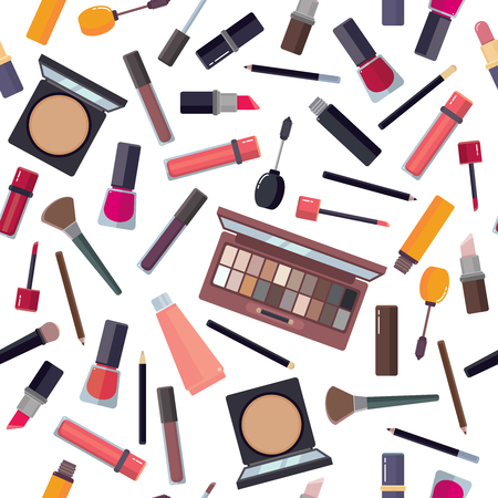 woman cosmetic. makeup beauty accessories bronzer liquid lipstick nail polish mascara makeup pencil eyelashes powder brushes foundation vectorのイラスト素材