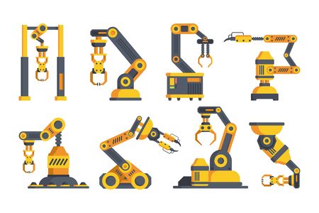 Innovative robotic arms flat vector illustrations setのイラスト素材