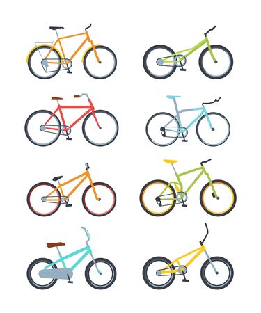 Variety of modern bikes flat vector illustrations setのイラスト素材