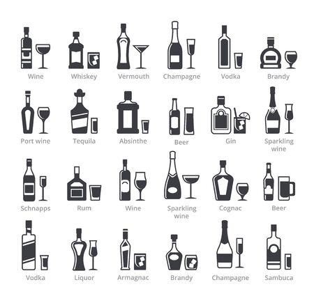 Alcohol bottles black glyph vector icons collectionのイラスト素材