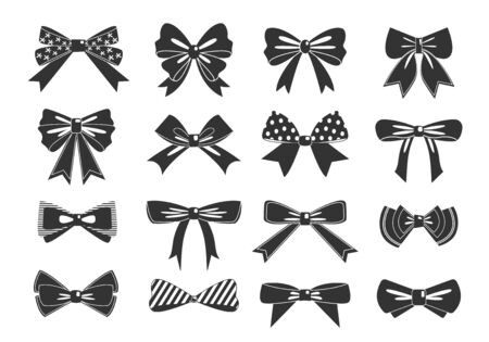 Gift bows black glyph vector icons setのイラスト素材