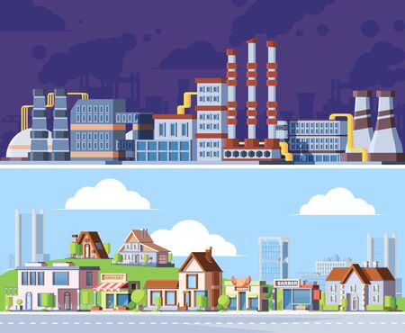 Polluted urban landscape colorful flat vector illustrationのイラスト素材