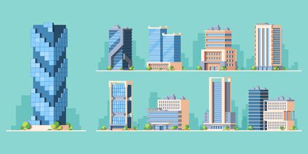 Skyscrapers, high-rise buildings colorful vector illustrations setのイラスト素材
