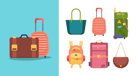 travel bags. stylish cases and women handbags from leather suitcases and backpacks. vector fashion collectionのイラスト素材