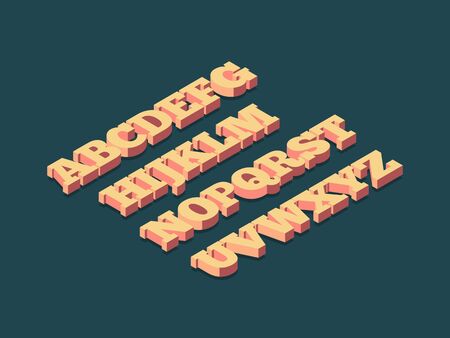 isometric alphabet. latin font letters and symbols typography collection 3D geometrical text. vector abc typesettingのイラスト素材
