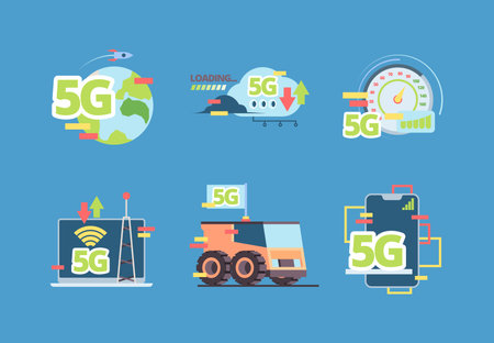 5g technology. future fast online connection mobile smartphone signal gadgets with people vector...