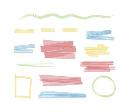 marker highlighter. stripes lines dividers circle shapes marker frames announcements vector hand drawn curves colorful pencil graphicsのイラスト素材