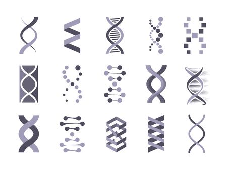 Dna helix molecule silhouette set. Code genetic humans animals is molecular spiral diagram biochemical genome dna chains rna modern technology genetic research. Graphic silhouette vector clipart.のイラスト素材