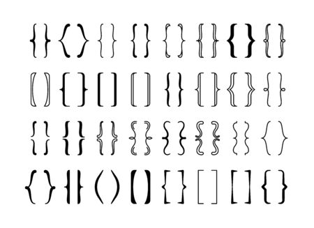 Braces calligraphic large set. Decorative frames curly ornament words white background creative art text decoration semicircular square abstract elements elegant contemporary design. Openwork vector.のイラスト素材