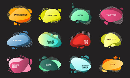 Liquid abstract banners set. Posters teardrop with blue color on black background creative elements...