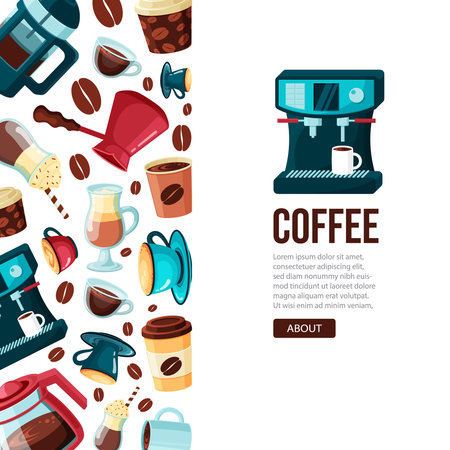coffee background. design menu for hot drinks coffee for relax time with cups. Vector templateのイラスト素材