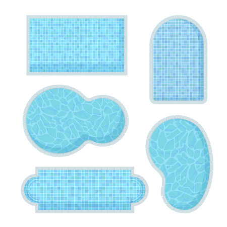 swimming pool. top views of geometrical forms pool. Vector cartoon outdoor illustrationsのイラスト素材