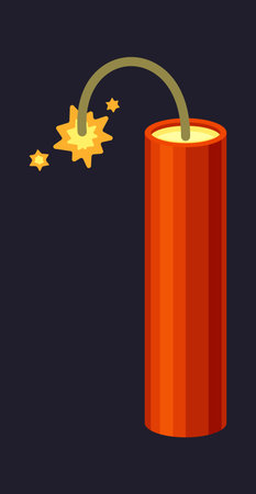 TNT. dynamite box, fuse cartridge belt, red detonators stick burning cable. vector cartoon item.のイラスト素材