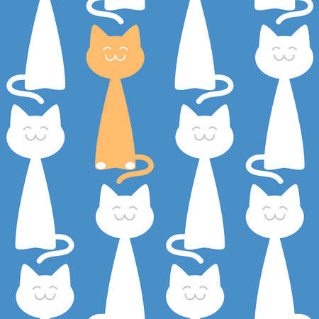 Happy elegant cats seamless pattern against blue backgroundのイラスト素材