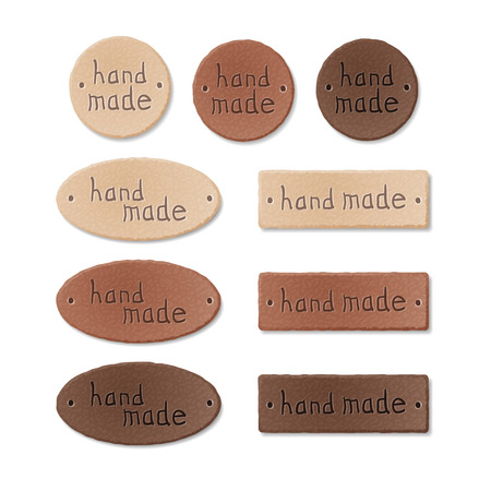 Set of textured leather tags for hand made products, with different colors and shapes, eps10 vector illustration isolated on white backgroundのイラスト素材