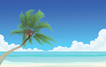 Coconut palm tree and the blue sea のイラスト素材