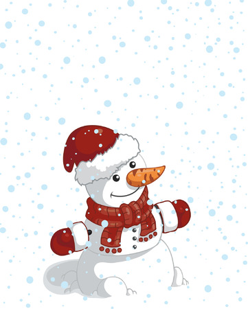 snowman with red christmas hat and mittens のイラスト素材