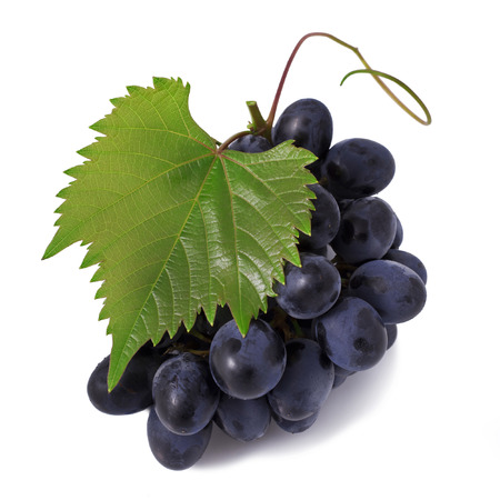 Grape with leaves isolated on white background の写真素材
