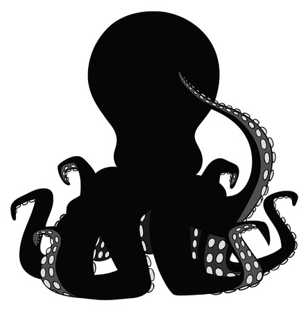 Silhouette cartoon octopus isolated on a white backgroundのイラスト素材