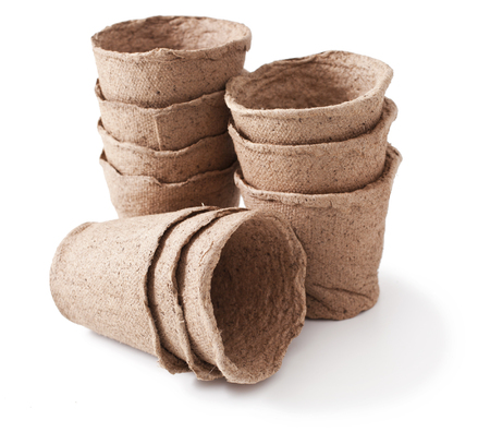 peat pot for plant on white backgroundの写真素材