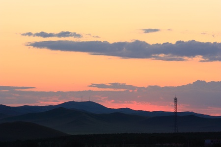 the landscape of sunset with mountainの写真素材
