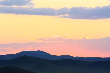 the landscape of sunset with mountainの写真素材