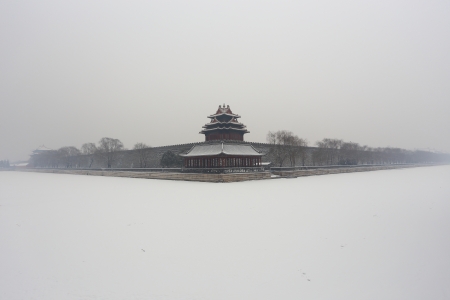 Northwest corner of forbidden city in winter, Beijing China の写真素材