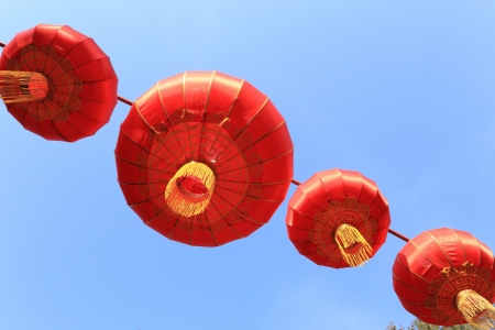red lantern with blue skyの写真素材