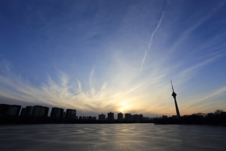 The landscape of CCTV Tower,which was built in 1980's in beijing, China.The image was taken at 10th April,2011.のeditorial素材