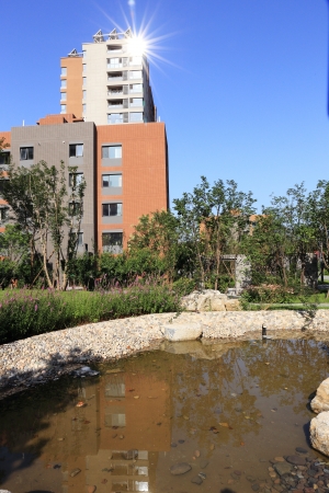 landscapes of park with buildingの写真素材