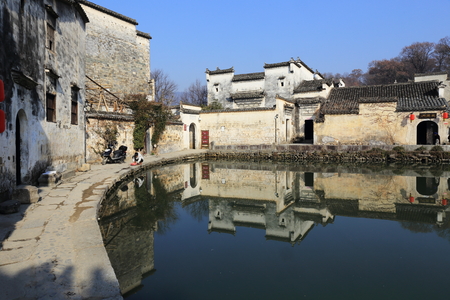 chinese old building with beautiful reflaction の写真素材