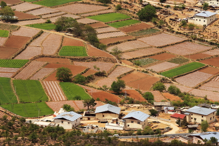 chinese village in spring in mountainの写真素材