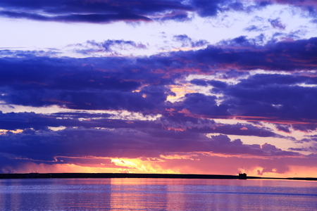 sunset on the lakeの写真素材