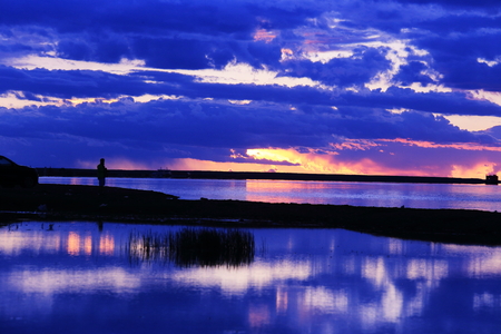 sunset on the lakeの写真素材