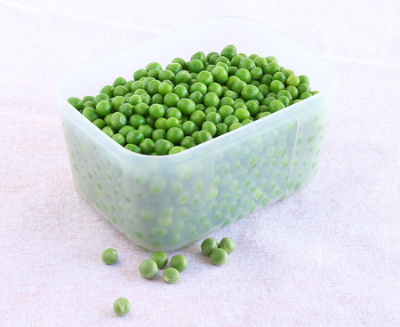 Healthy food cooked peas in a freezer safe box.の写真素材