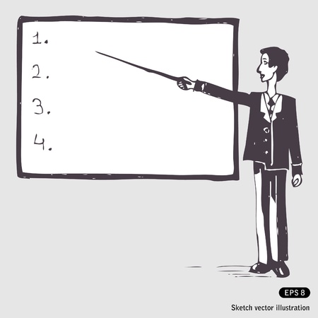 Hand drawn illustration of a student at the blackboardのイラスト素材