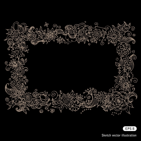 Hand drawn beautiful floral frame isolated on whiteのイラスト素材