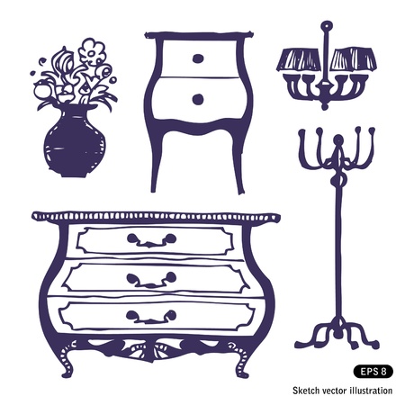   Furniture set  Hand drawn illustration on whiteのイラスト素材