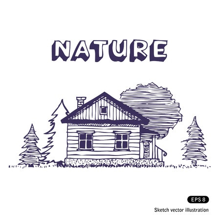   Rural lodge  Hand drawn isolated on whiteのイラスト素材