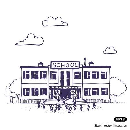   School building  Hand drawn isolated on whiteのイラスト素材