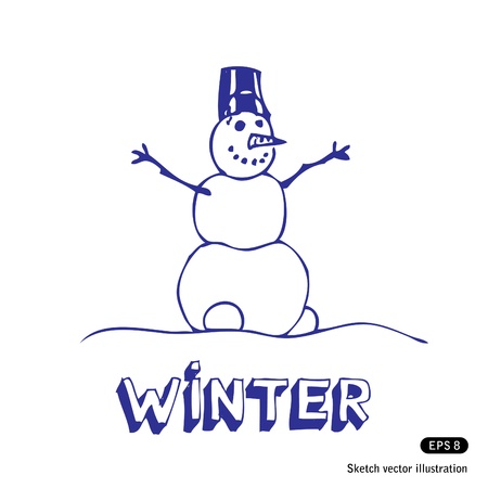   Snowman  Hand drawn isolated on whiteのイラスト素材